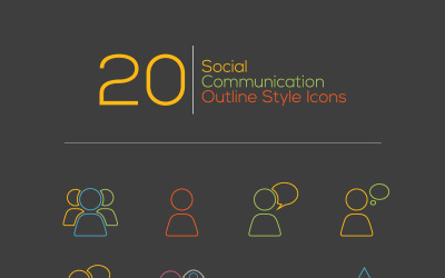 20 conjunto de iconos de estilo de esquema de comunicación social