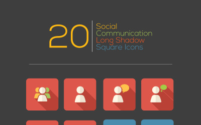 Set di icone quadrate lunghe ombre di comunicazione sociale