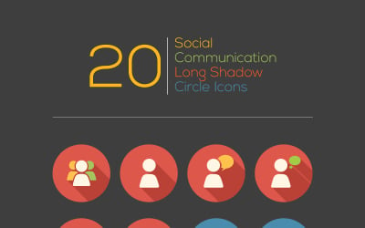 Social kommunikation Long Shadow Circle Icon Set