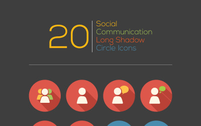 Sosyal İletişim Uzun Gölge Daire Icon Set