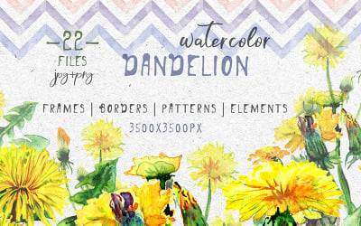 Bright Yellow Dandelion PNG Watercolor Set - Illustration