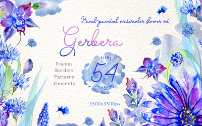 Illustration namens "Blue Gerbera PNG Watercolor Flower Set" #69258