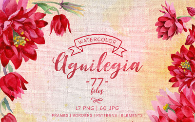 Aguilegia hűvös virág PNG akvarell készlet - illusztráció