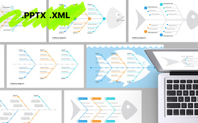 Modelo de PowerPoint de Diagrama de Espinha de Peixe e Ishikawa