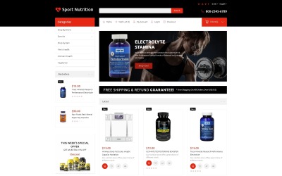 Nutrição Esportiva - Modelo OpenCart de Nutrição Esportiva confiável