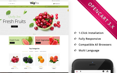 "Vegfru Organic Store" - адаптивний OpenCart шаблон №70011
