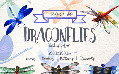 Owad Dragonfly PNG akwarela zestaw - ilustracja