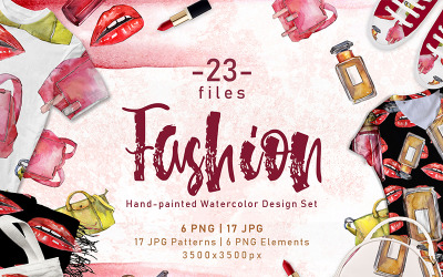 Ilustrace "Fashion Accessories PNG Watercolor Set" #70534