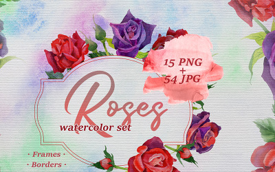 Sada akvarel PNG růží - ilustrace