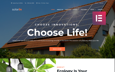 "Solarin - Solar Energy Company Elementor" Responsive WordPress thema №70681