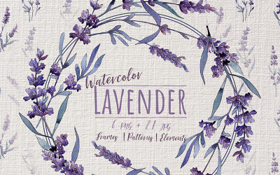 Ilustrace "Wonderful Violet Lavender PNG Watercolor Set" #70952