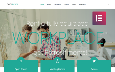 Responsive Cozy Desks - Coworking WordPress Elementor Theme #71269
