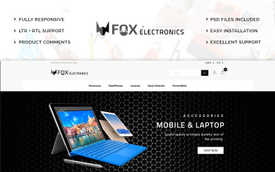 "Fox Electronic" - адаптивний PrestaShop шаблон №71494