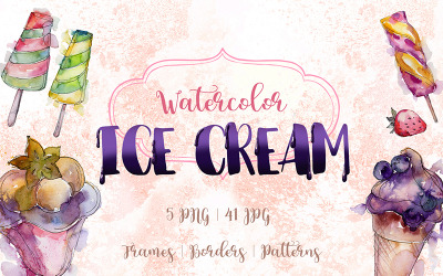 Acuarela Cool Ice Cream PNG Creative Set - Ilustración