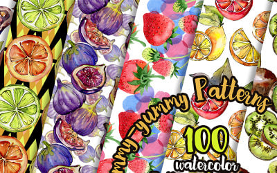 Yummy - Yummy 100 Patterns of Fruits JPG Watercolor Set - Illustration