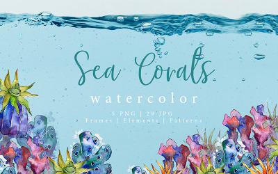 Aquarelle de coraux de mer PNG Set - Illustration