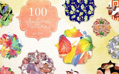 100 Autumn Patterns JPG Watercolor Set - Illustration