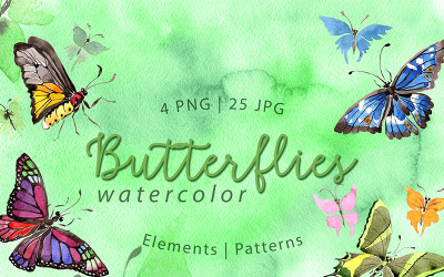 Mariposas exóticas PNG Acuarela Set - Ilustración
