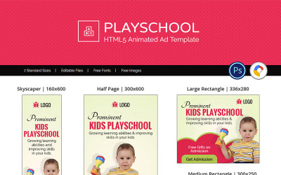 Onderwijs &amp;amp; Instituut | Kids Playschool advertentie geanimeerde banner