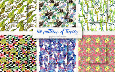 100 Patterns Of Tropics JPG Watercolor Set - Illustration