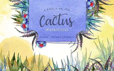 Cactus verde fresco PNG acuarela set - Ilustración