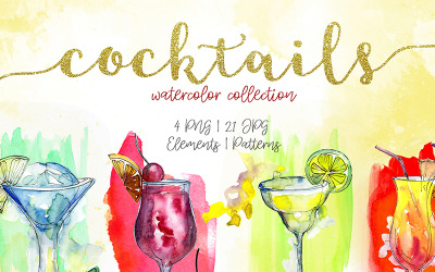 Cocktails Watercolor Collection PNG Creative Set - Illustration