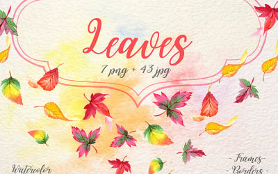 Hűvös őszi levelek PNG akvarell készlet - illusztráció