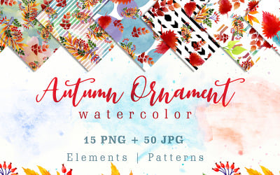 Cool Autumn Ornament PNG Watercolor Set - Illustration