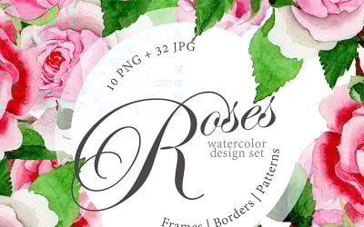 Roses roses PNG Design Aquarelle ensemble créatif - Illustration