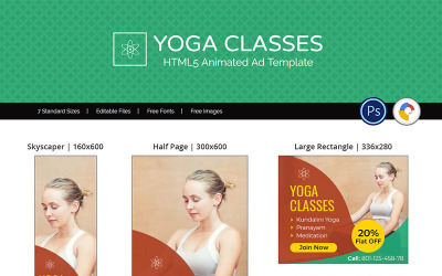Salud y forma física | Banner animado del anuncio de clases de yoga