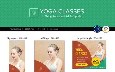 Saúde e Fitness | Banner animado com anúncio de aulas de ioga