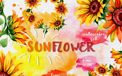 Sunflower PNG Watercolor Flower Set - Illustration