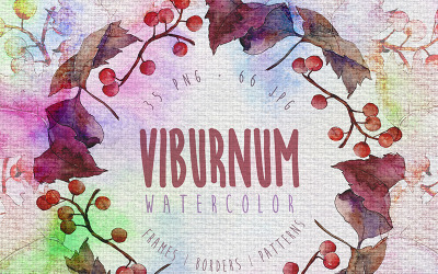 Autumn Viburnum Leaf PNG Watercolor Set - Illustration