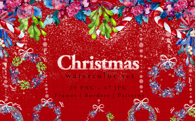 Christmas Winter Holiday PNG Aquarela Set - Illustration