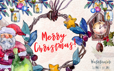 Frohe Weihnachten Holiday PNG Aquarell Set - Illustration