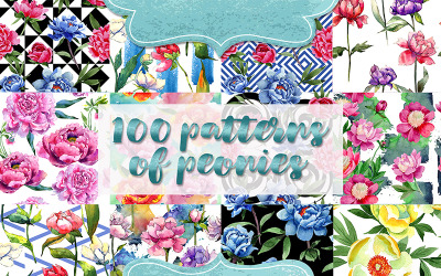 Conjunto JPG maravilhoso com 100 padrões de peônias - ilustração