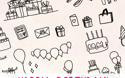 Födelsedagsfest 55 Vector Line Art Sketches - Illustration