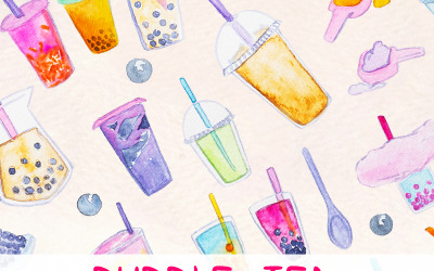 Ilustrace "Bubble Tea Watercolor Graphics 58 Clip Art Images" #71923
