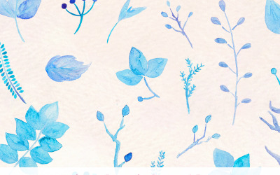 36 Pretty Blue Leaves Acquerello Clipart - Illustrazione