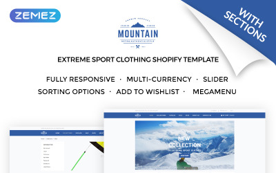 Responzivní Shopify motiv "Mountain - Extreme Sport Clothing Store" #71921