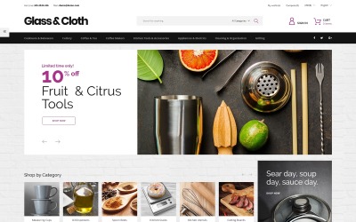 Sklo a hadřík - PrestaShop motiv na nádobí