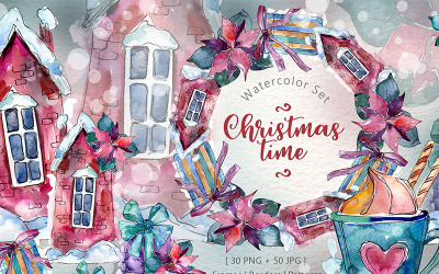 Christmas Time PNG Watercolor Set - Illustration