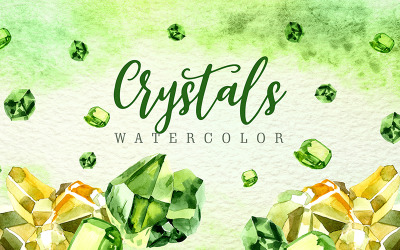 Set PNG di cristallo giallo e verde Aquarelle - illustrazione