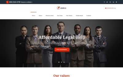 Justeco - Ausgefallene HTML-Landingpage-Vorlage für Anwaltskanzleien