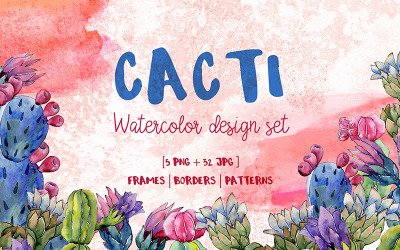 Insieme dell&amp;#39;acquerello del fiore tropicale fresco dei cactus PNG - illustrazione