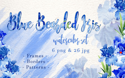 Blue Bearded Iris PNG aquarel creatieve Set - illustratie