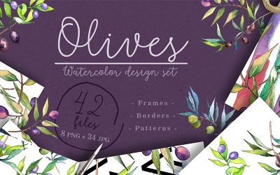 Branches Of An Olive Tree PNG Watercolor Set - Illustration