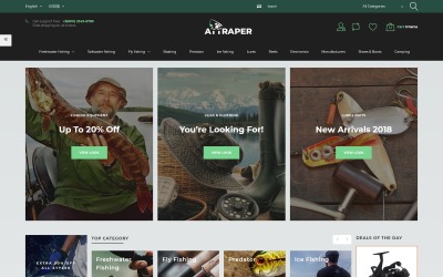 "Attraper - Fishing eCommerce Bootstrap Template" Responsive PrestaShop Thema №73642