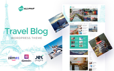 WorldMap - блог про подорожі, тема WordPress Elementor