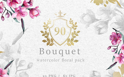Bouquet Of Pink Flower PNG Watercolor Pack - Illustration